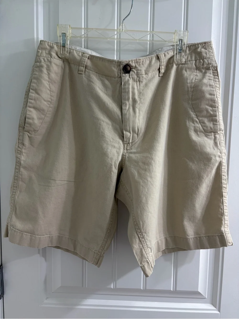 Vintage J. Crew Men's Light Khaki Flat Front Linen Cotton Blend Shorts 33